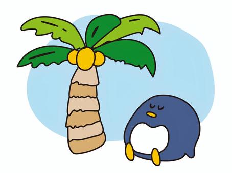 Illustration, penguin, palm, southern country, JPG, PNG and EPS