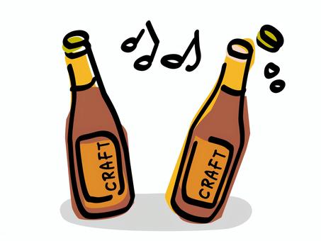 乾杯ビール_ラフなズレゆるい絵 クラフト,ビール,瓶,乾杯,飲み会,手書き,手描き,ゆるい,色ずれ,かわいいのイラスト素材
