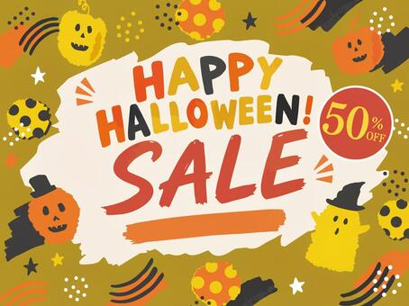 ハロウィーン 手書きのセールバナー素材 ハロウィン,水彩,手書き,バナー,フレーム,囲み,タイトル,おばけ,カボチャ,10月のイラスト素材