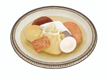 おでん（小皿） おでん,皿,冬,秋,鍋物,夕飯,屋台,具材,ダイコン,おつまみのイラスト素材
