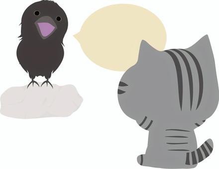 からす2_さばとら_吹き出し1 からす,猫,さばとら,吹き出し,フレーム,枠,鳥,野鳥のイラスト素材