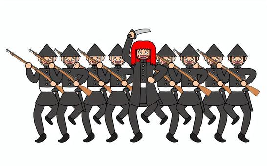 突撃する新政府軍 藩士,武士,侍,幕末志士,新政府軍,明治維新,官軍,尊王攘夷派,明治政府軍,尊王派のイラスト素材