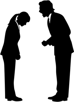 上司に叱責される女性社員のシルエット 叱責,叱る,注意,怒る,怒鳴る,パワハラ,ハラスメント,上司,部下,女性社員のイラスト素材