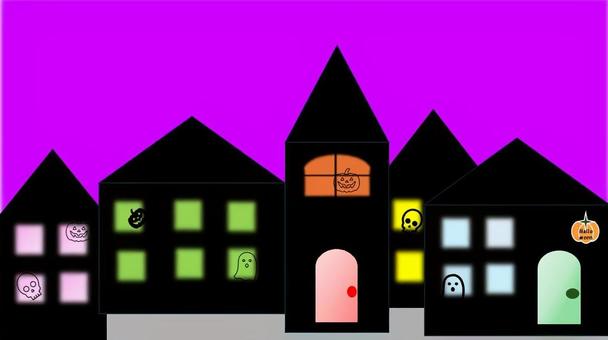 ハロウィン ハロウィン,街並み,夜,街,オバケ,かぼちゃのイラスト素材