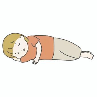 横向きに寝る女性 女性,寝る,横向き,すやすや,疲労,眠い,シンプル,手描き,かわいいのイラスト素材