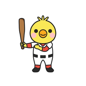 野球のバットを持ってポーズをとるヒヨコ 野球,バット,ユニフォーム,試合,練習,スポーツ,チーム,打者,バッティング,学校のイラスト素材