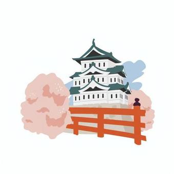 弘前城 弘前城,城,天守,桜,春,名所,観光地,青森県,歴史的建造物,橋のイラスト素材