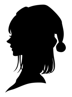 女性の横顔シルエット（サンタ帽2） シルエット,女性,女,髪型,ヘアスタイル,サンタ帽,ミディアム,ストレート,美容,髪のイラスト素材