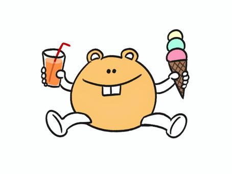ジュースとアイスを持っているクマ 動物,生き物,クマ,アイス,ジュース,出っ歯のイラスト素材