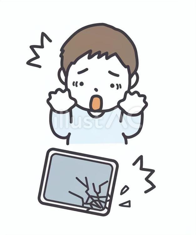 タブレットを壊した男の子 タブレット,パッド,ひびのイラスト素材