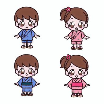 Illustration, hand drawn, child, yukata, 