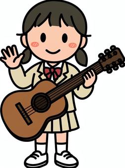 ギターのベージュの女の子です。 ギター,女の子,音楽,シンプル,クラシック,楽器,演奏,ミュージシャン,ライブ,コンサートのイラスト素材