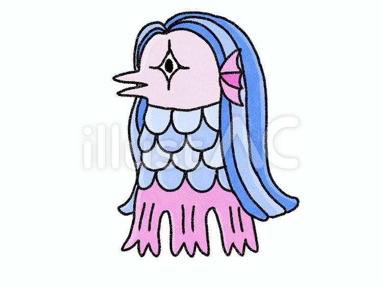 アマビエ　青×ピンク アマビエ,妖怪,かわいいのイラスト素材