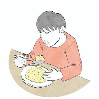 チャーハンを食べる男の子 食事,食べる,チャーハン,男の子,食欲の秋のイラスト素材