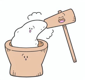 お餅つきの手描きイラスト4 餅付き,かわいい,臼,杵,餅,年賀,行事,イベント,食べ物,お祝いのイラスト素材