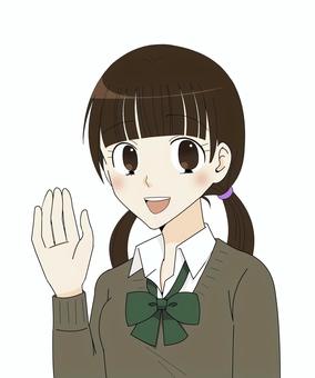 student with pigtails waving, , JPG and PNG