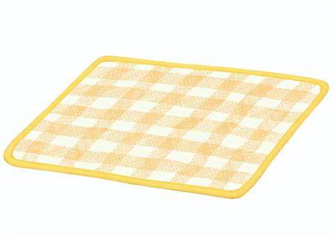 黄色いチェックのランチョンマット ランチョンマット,鍋敷き,生地,布,イラスト,手描き,水彩,生活,チェック柄,模様のイラスト素材
