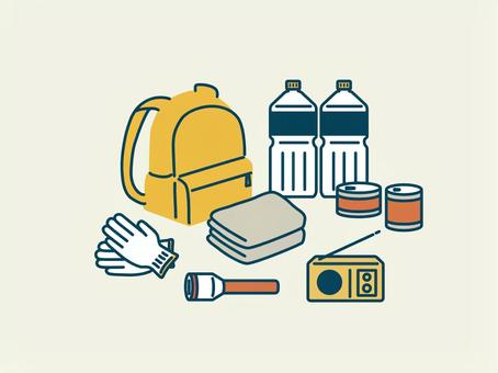 防災バッグのイラスト 災害,避難,非常食,保存食,防災バッグ,水害,津波,地震,大雨,台風のイラスト素材