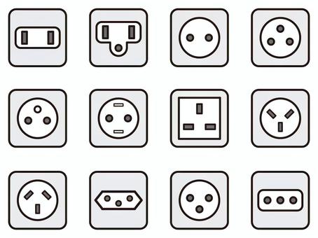 様々な国のコンセントイラスト素材セット4 コンセント,電源,穴,差し込み口,電化製品,電気,電力,イラスト,アイコン,素材のイラスト素材