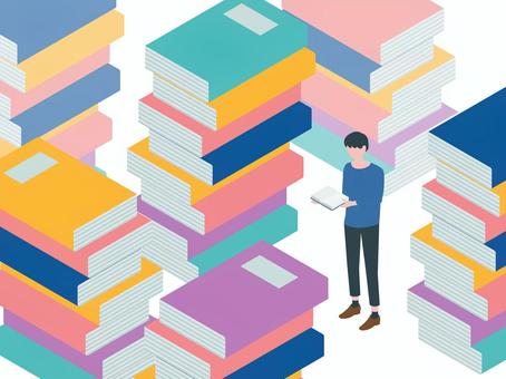 アイソメトリック_読書09 アイソメトリック,立体,アイソメ,斜め上,読書,勉強,学習,勉強中,調べ物,書籍のイラスト素材