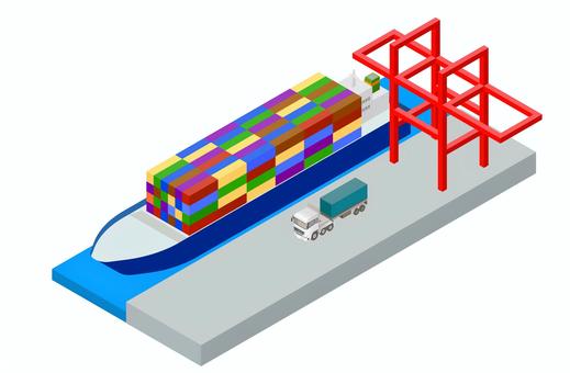 箱庭　コンテナ船 コンテナ船,コンテナ,港湾,港,トラック,荷物,輸送,輸出,輸入,クレーンのイラスト素材