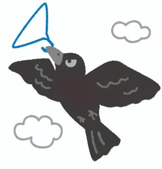 巣作りに針金ハンガーを盗んでいるカラス カラス,ハンガー,盗む,盗る,鳥類,泥棒,飛ぶ,巣作り,黒,つり目のイラスト素材