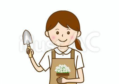 ガーデニング 女性 スコップ 花 鉢植え