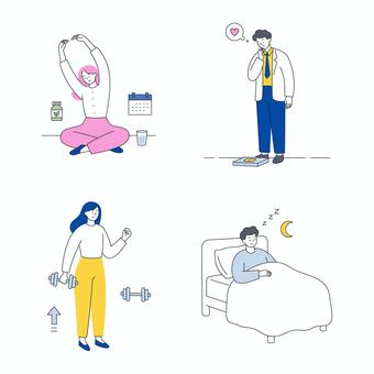 健康習慣に気を遣うビジネスチーム 人物,男女,健康,運動,睡眠,習慣,生活,セルフケア,ヘルスケア,ストレッチのイラスト素材