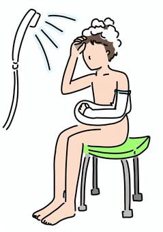 片腕ギプス保護しシャワー　カラー 骨折,ギプス,保護,シャワー,カラー,人物のイラスト素材