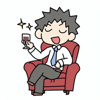 ワイン片手の優越感男性 男性,ワイン,優越感のイラスト素材