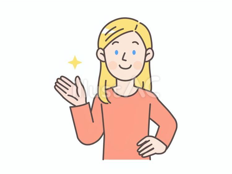 腰に手を当てて案内する白人女性 人物,外国人,海外のイラスト素材