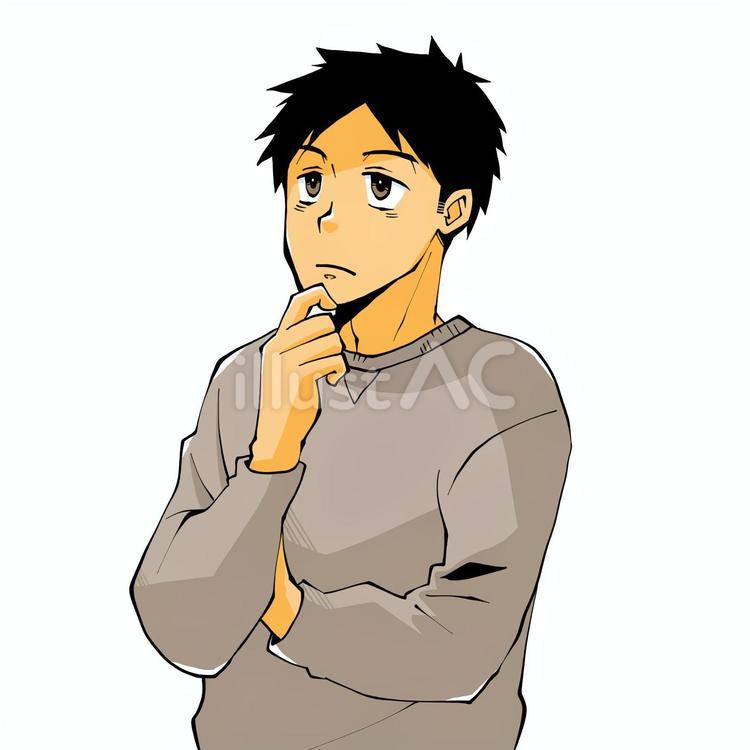 マンガ風人物01考える男性 男性,会社員,私服のイラスト素材