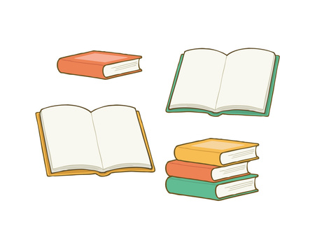 開いた本 閉じた本 積み重ねた本のセット 本,書籍,ノート,自由帳,日記帳,開いた,閉じた,積む,重ねる,置くのイラスト素材