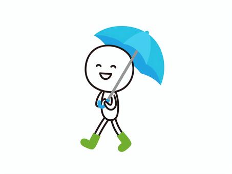 傘をさす棒人間のイラスト 傘,雨,梅雨,長靴,歩く,散歩,人,人物,棒人間,イラストのイラスト素材