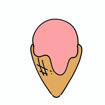 溶けてるコーンアイス 溶ける,コーン,アイス,ピンク,美味しい,食べ物,冷たい,甘い,夏のイラスト素材