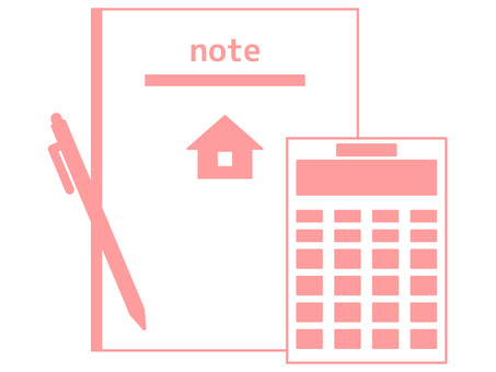ノートと電卓・節約・家計簿のアイコン 家計簿,電卓,節約,会計,住宅,家,不動産,ローン,計画,計算のイラスト素材