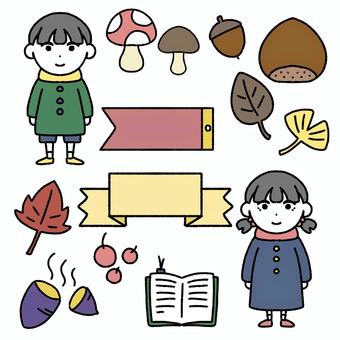 Illustration, autumn, girl, boy, 
