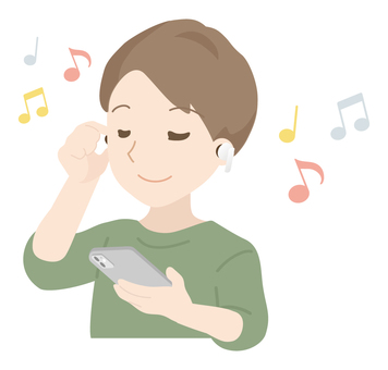 A man listening to music with earphones, earphone, smartphone, illustration, JPG, PNG and AI