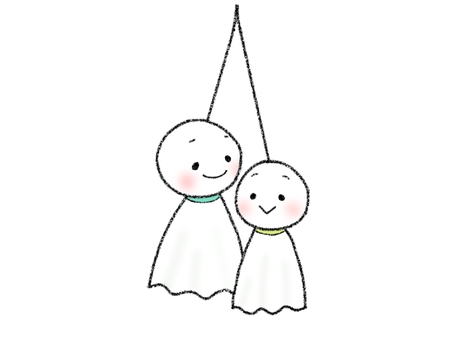 Illustration of a Teru Teru Bouzu parent and child, JPG and PNG Illustration of a Teru Teru Bouzu parent and child, teru teru boss, rainy season, tiny, JPG and PNG