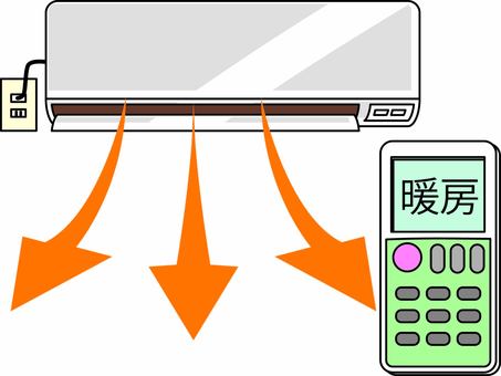 エアコン温かい　 エアコン,暖房,温風,温かい,風,リモコン,室温,家電,冬,部屋のイラスト素材