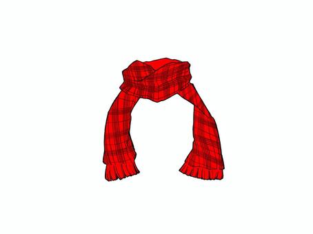 黒チェック柄の赤いマフラー 冬,マフラー,防寒,赤,チェック,柄,オシャレ,ファッション,生活,暖かいのイラスト素材