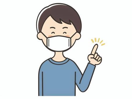 指差しするマスクの男性 男性,男,父,お父さん,マスク,ポイント,指差し,説明,教える,解説のイラスト素材