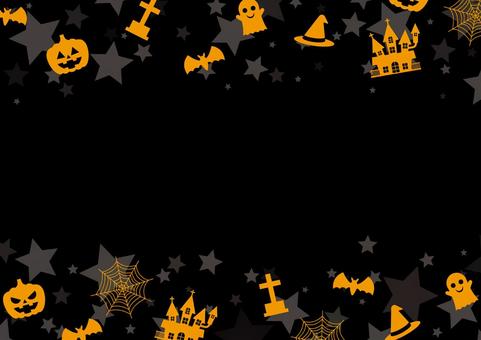 ポップなハロウィンのフレーム素材 ハロウィン,秋,かぼちゃ,洋館,お化け,蝙蝠,蜘蛛の巣,お墓,帽子,星のイラスト素材