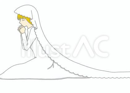 両手を組んでドレス姿で跪いて祈る女性