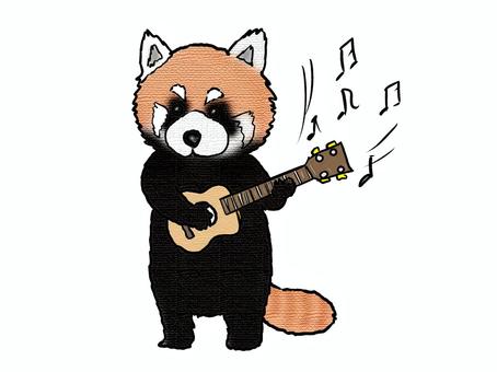 ウクレレを弾くレッサーパンダ 動物,レッサーパンダ,楽器,ウクレレ,全身,手書き,かわいいのイラスト素材