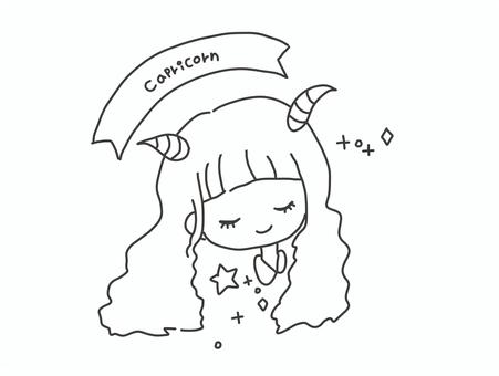 やぎ座(Capricorn)モノクロ やぎ座(Capricorn)モノクロ 星座,占い,女の子,かわいい,平面的,線画のイラスト素材