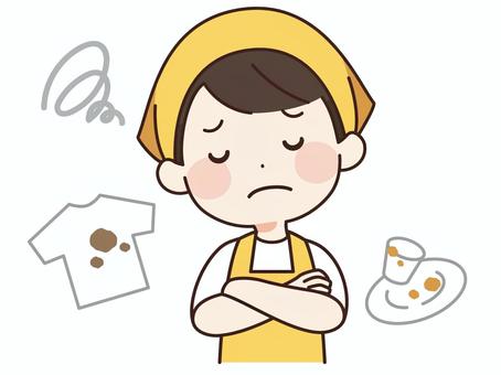 溜まった家事が嫌な男性 洗い物,洗濯,汚れ,嫌,困る,バンダナ,エプロン,頭巾,家事,男性のイラスト素材