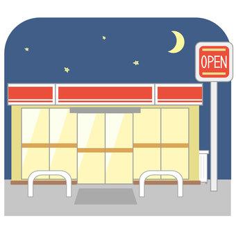 コンビニエンスストア03(夜中) コンビニエンスストア,コンビニ,ストア,お店,ショップ,ショッピング,オープン,夜,夜中,夜間のイラスト素材