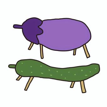 精霊馬｜ナス｜きゅうり｜お盆 精霊馬,茄子,ナス,きゅうり,胡瓜,野菜,夏,お盆,夏休み,馬のイラスト素材