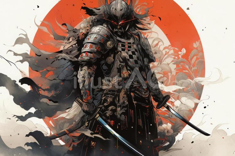 二刀流の武士 侍,武士,和風のイラスト素材